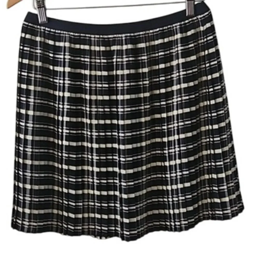 GANT Rugger Women's Pleated A-Line Skirt Navy Cream Argyle Plaid Medium EUC